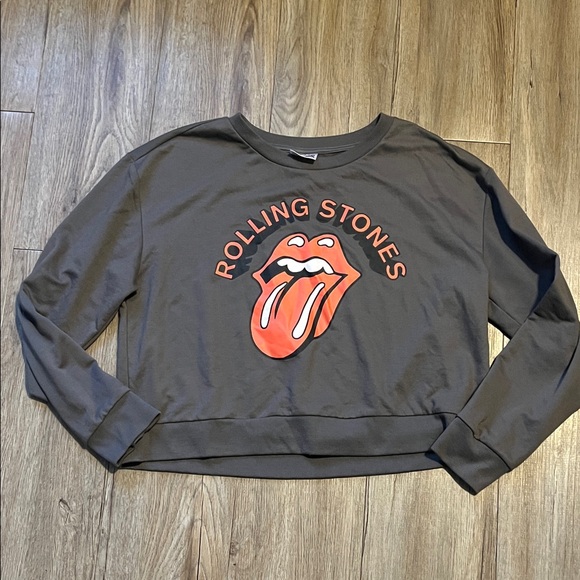 the Rolling Stones Tops - the Rolling Stones Black Long Sleeve Cropped Sweatshirt with Red Logo